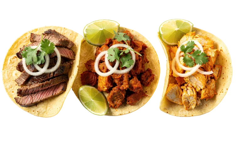 Assorted Traditional Mexican Street Tacos — Food transparent PNG image, chicken