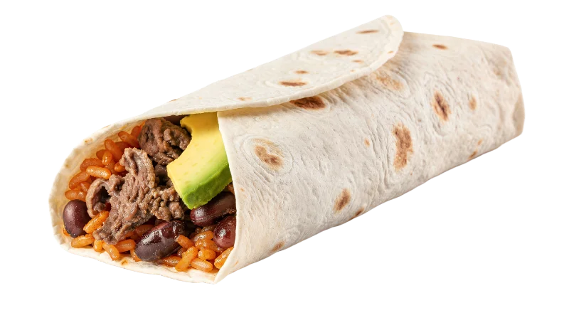 Beef and Avocado Burrito with Rice and Beans — Food transparent PNG image, avocado