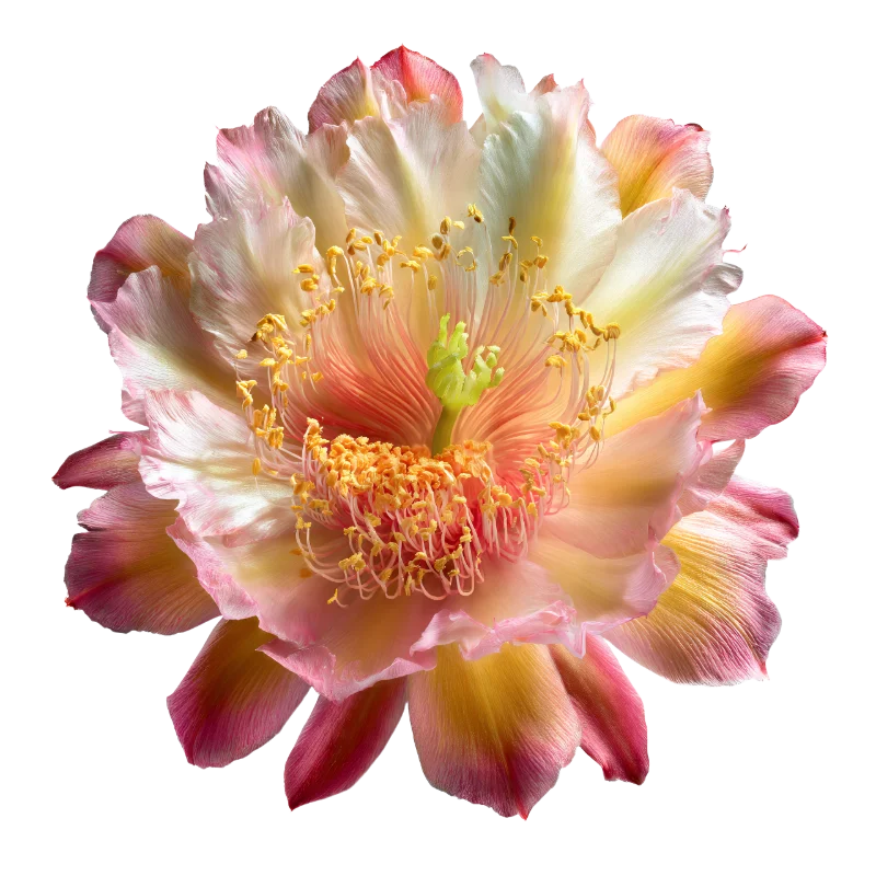 Blooming Epiphyllum Cactus Flower with Pink and Yellow Petals — Plants and Flowers transparent PNG image, bloom
