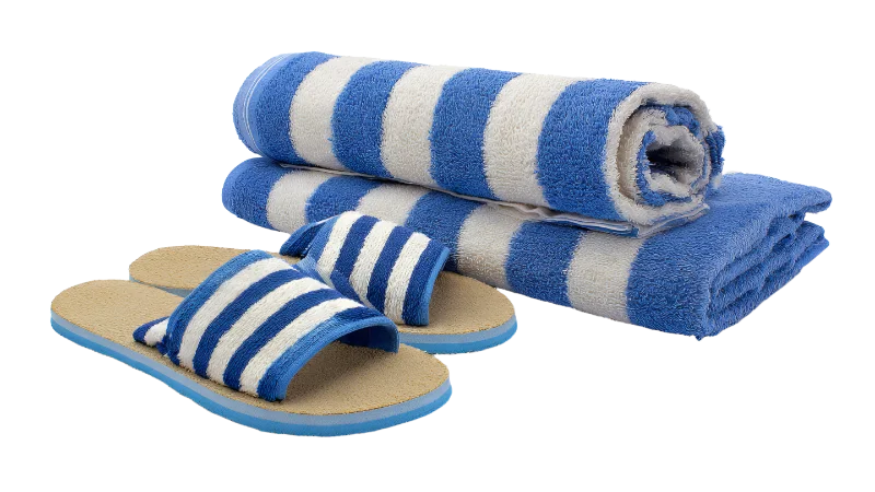 Blue and White Striped Beach Towels and Slippers — Hobbies and Leisure transparent PNG image, beach