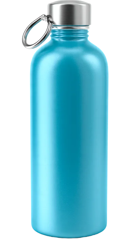 Blue Reusable Metal Water Bottle with Carabiner — Drinks transparent PNG image, blue