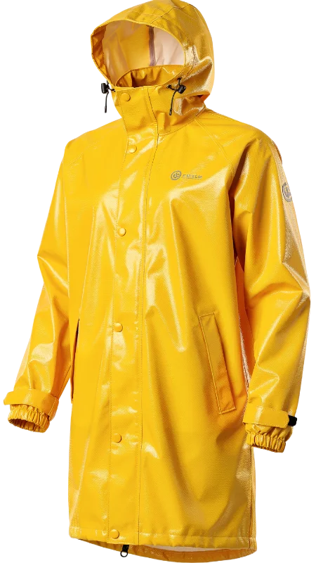 Bright Yellow Waterproof Raincoat with Hood — Lifestyle transparent PNG image, clothing