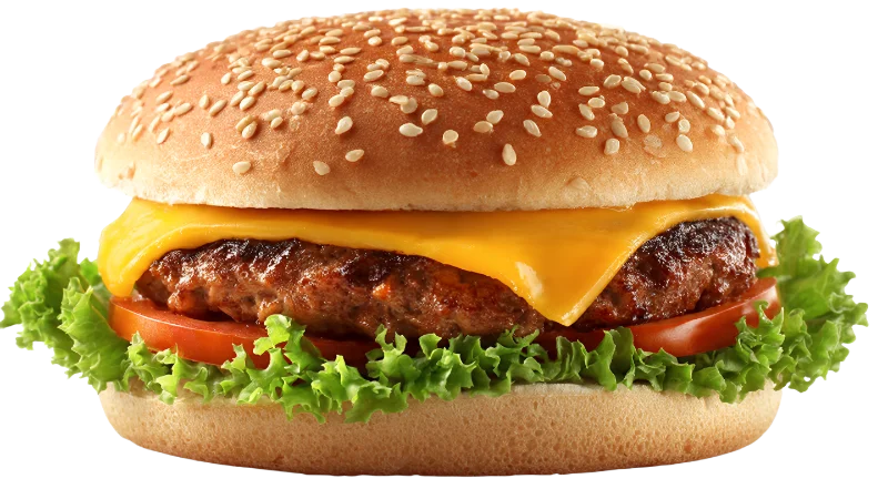 Classic Beef Cheeseburger with Fresh Vegetables — Food transparent PNG image, beef