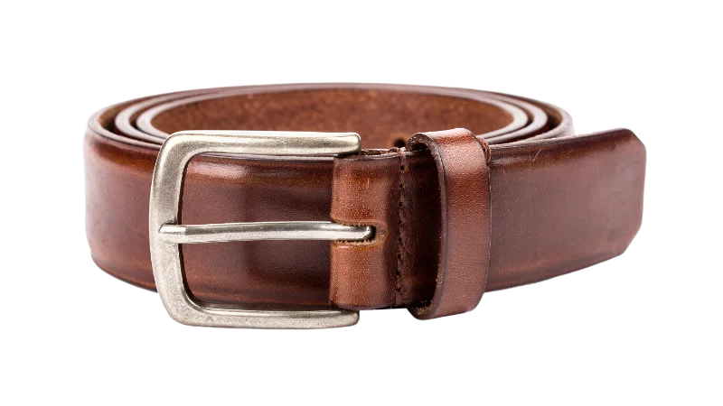 Classic Brown Leather Belt with Metal Buckle — Lifestyle transparent PNG image, accessory