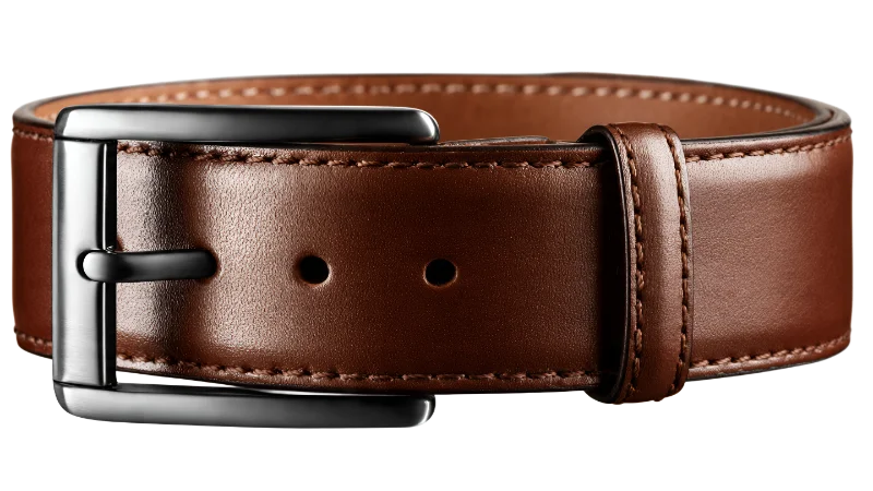 Classic Brown Leather Belt with Metal Buckle — Lifestyle transparent PNG image, accessory