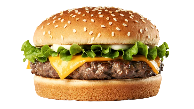 Classic Cheeseburger with Fresh Lettuce and Sesame Bun — Food transparent PNG image, beef