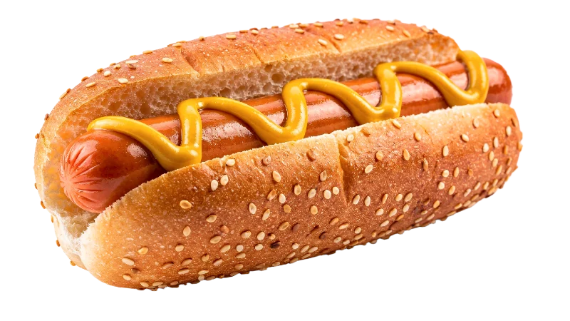 Classic Hot Dog with Mustard on Sesame Seed Bun — Food transparent PNG image, bun