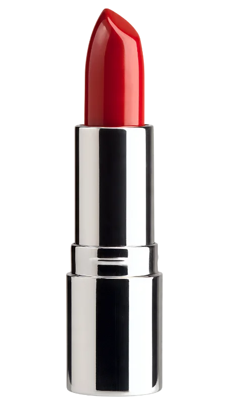 Classic Red Lipstick in Silver Metal Case — Lifestyle transparent PNG image, beauty