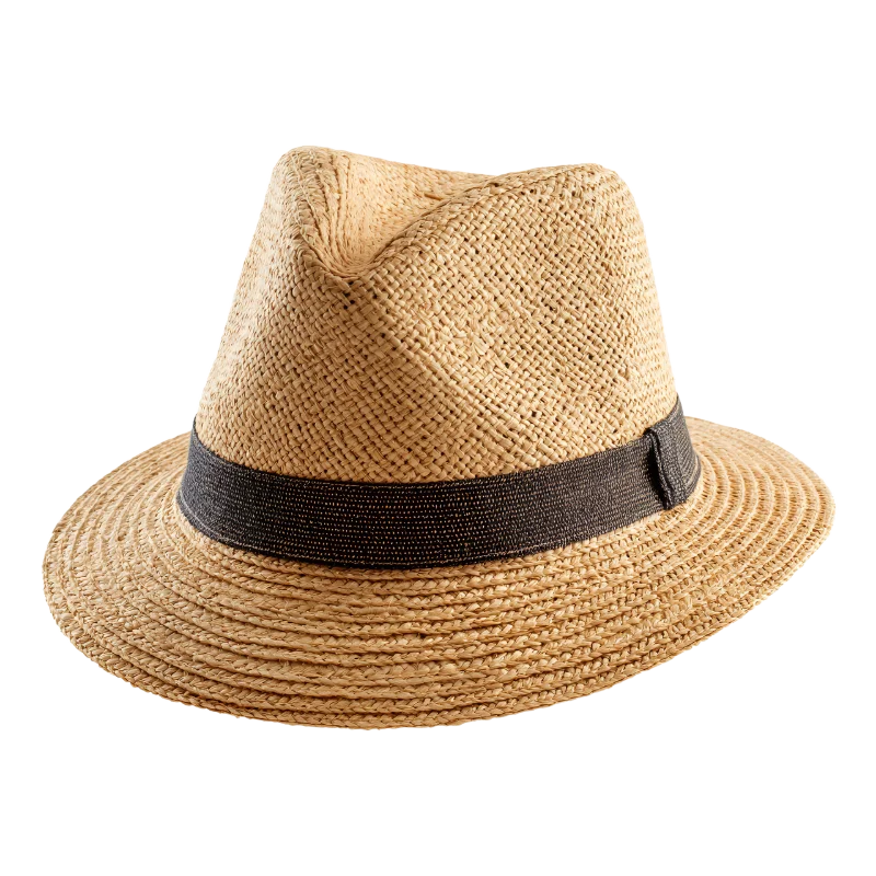 Classic Woven Straw Fedora Hat — Lifestyle transparent PNG image, accessory