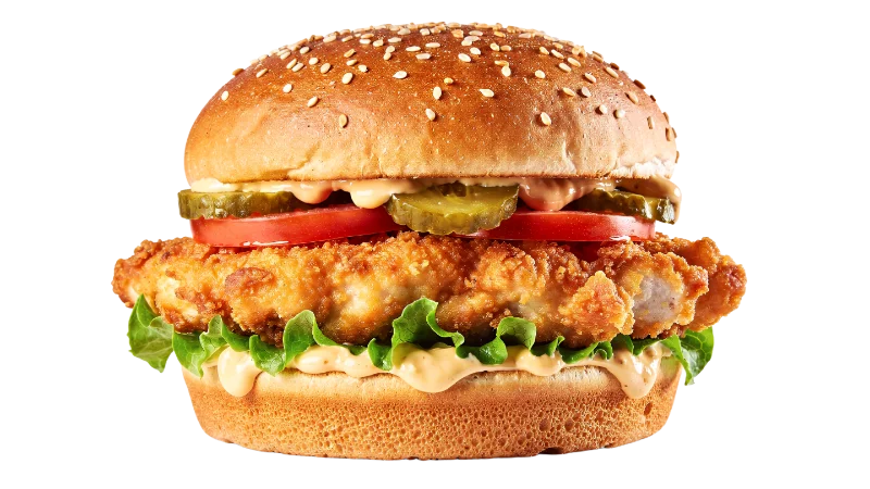 Crispy Fried Chicken Sandwich with Fresh Vegetables — Food transparent PNG image, burger