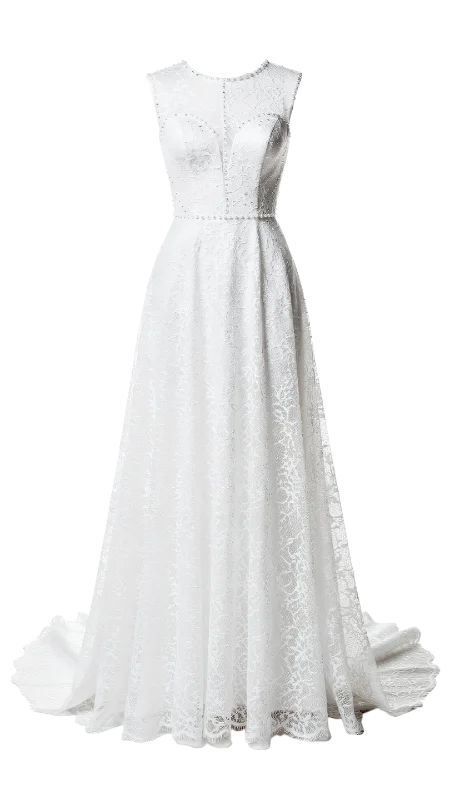 Elegant White Lace Wedding Dress with Pearl Embellishments — Lifestyle transparent PNG image, bridal