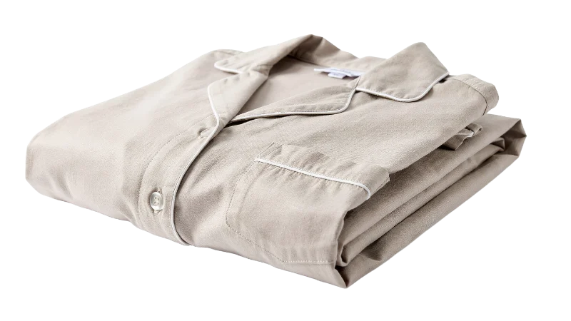Folded Beige Cotton Pajama Shirt — Lifestyle transparent PNG image, apparel