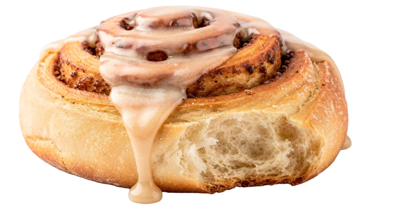Fresh Baked Cinnamon Roll with Sweet Glaze — Food transparent PNG image, bakery