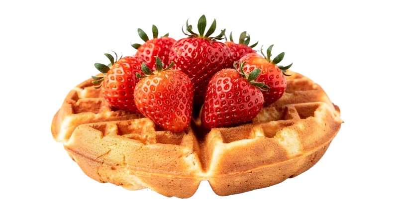 Fresh Belgian Waffle Topped with Ripe Strawberries — Food transparent PNG image, breakfast