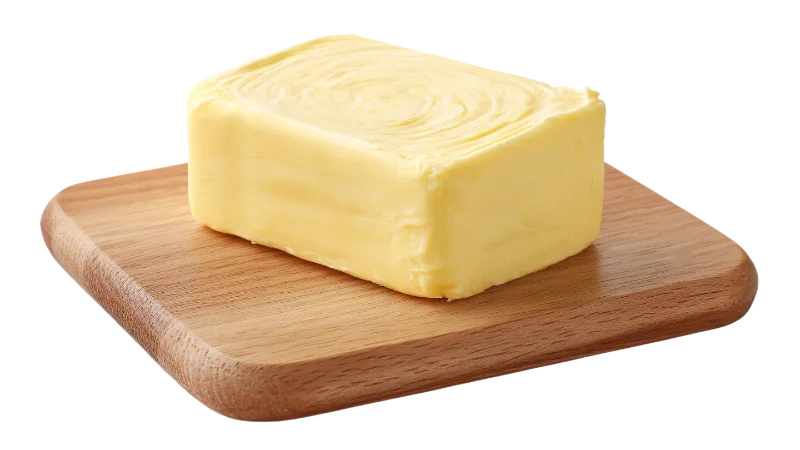 Fresh Block of Creamy Butter on a Wooden Board — Food transparent PNG image, block