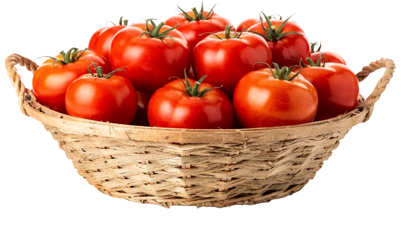 Fresh Red Tomatoes in a Wicker Basket — Food transparent PNG image, basket