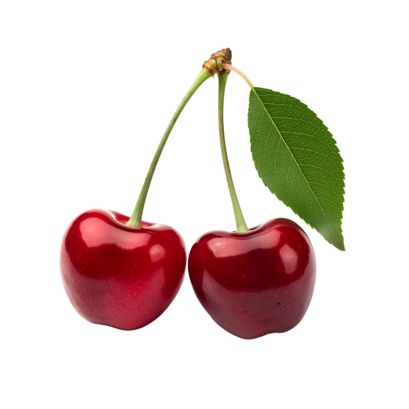 Fresh Ripe Red Cherries with Green Leaf — Food transparent PNG image, cherry