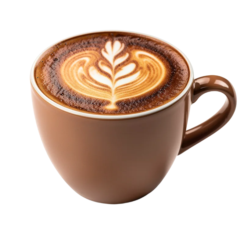 Freshly Brewed Latte with Beautiful Leaf Latte Art — Drinks transparent PNG image, art