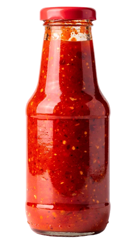 Glass Bottle of Spicy Chili Sauce — Food transparent PNG image, bottle