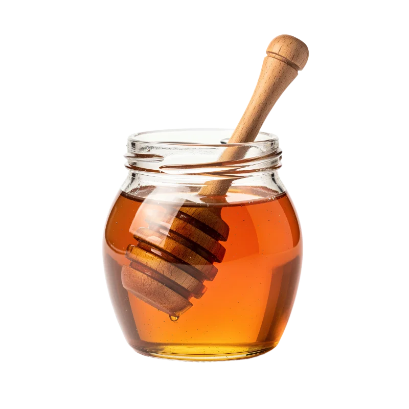Glass Jar of Golden Honey with Wooden Dipper — Food transparent PNG image, amber