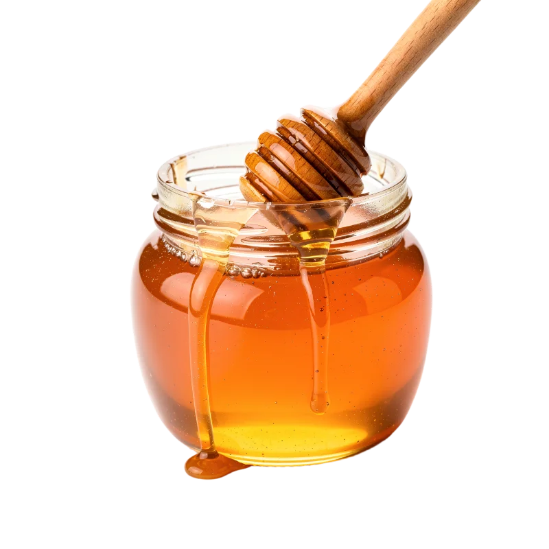 Glass Jar of Golden Honey with Wooden Dipper — Food transparent PNG image, amber