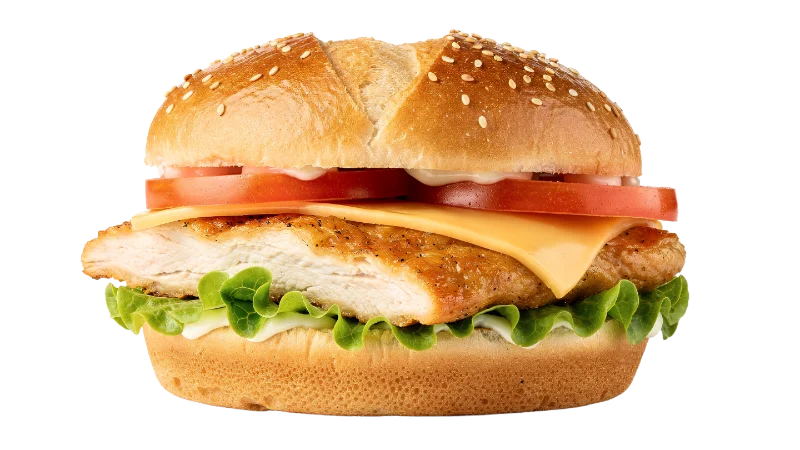 Grilled Chicken Sandwich with Cheese and Fresh Vegetables — Food transparent PNG image, burger