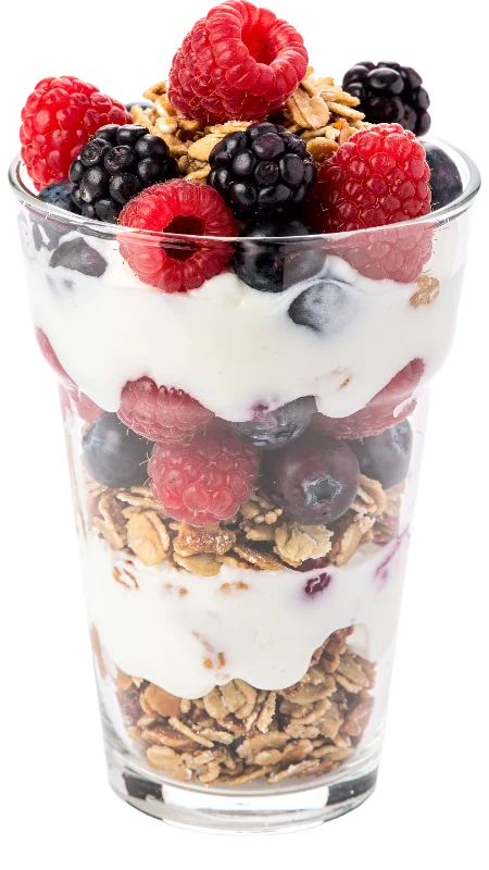 Healthy Berry Yogurt Parfait with Granola — Food transparent PNG image, berries