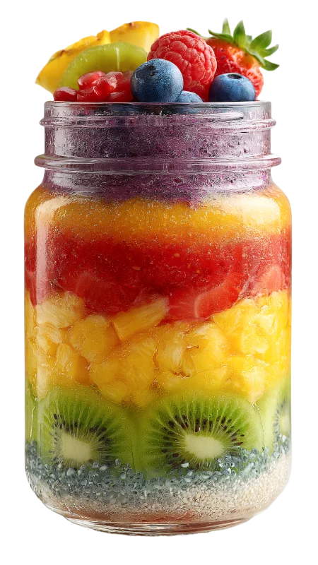 Layered Fruit Smoothie and Chia Seed Pudding in Glass Jar — Food transparent PNG image, breakfast
