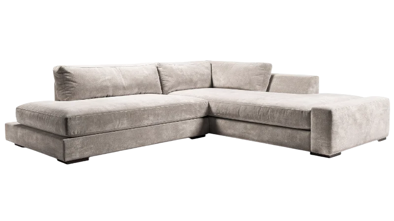 Modern L-Shaped Sectional Sofa in Beige Fabric — Other transparent PNG image, beige