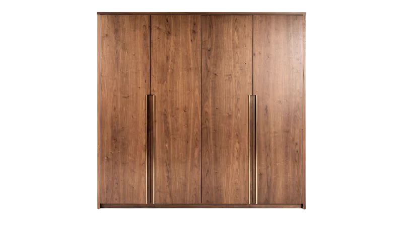 Modern Walnut Wood Wardrobe with Minimalist Handles — Other transparent PNG image, closet