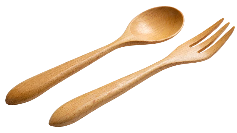Natural Wooden Spoon and Fork Set — Food transparent PNG image, cutlery