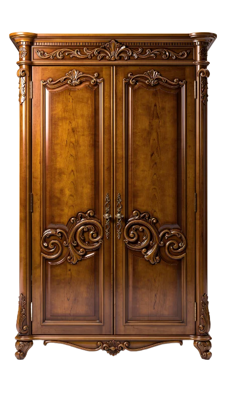 Ornate Antique Wooden Wardrobe with Carved Details — Other transparent PNG image, antique