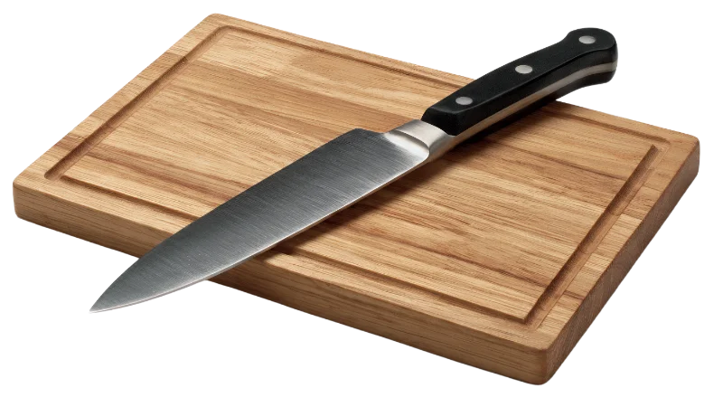 Professional Chef Knife on Wooden Cutting Board — Food transparent PNG image, board
