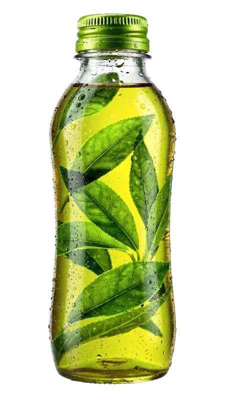 Refreshing Green Tea Bottle with Fresh Leaves — Drinks transparent PNG image, beverage