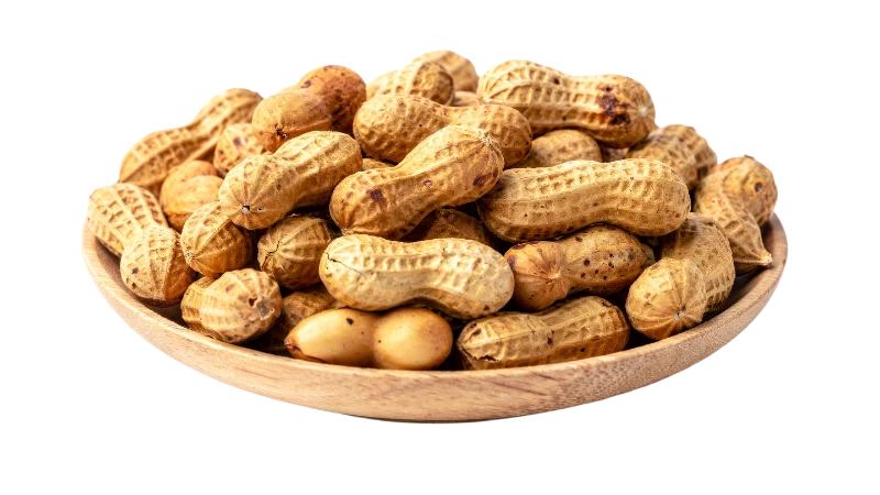 Roasted Peanuts in Shell on Wooden Plate — Food transparent PNG image, legumes