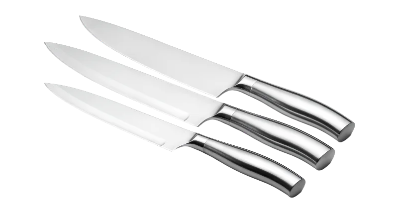 Set of Three Stainless Steel Kitchen Knives — Other transparent PNG image, chef