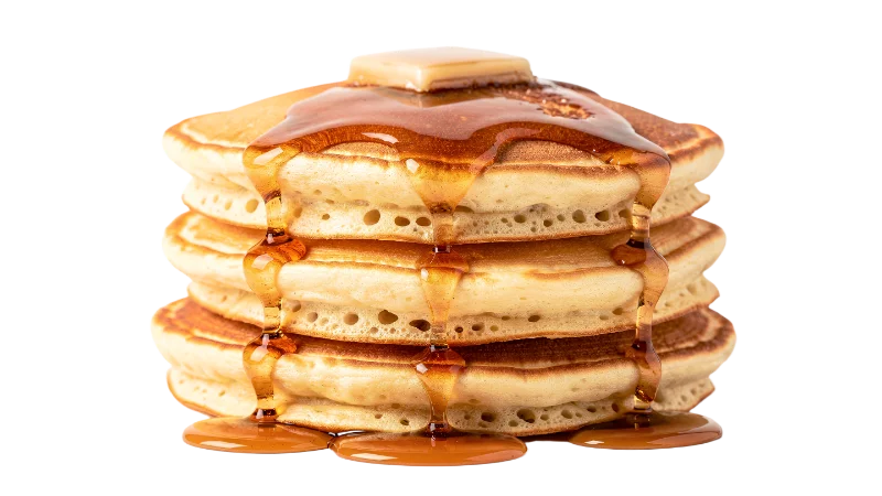 Stack of Fluffy Pancakes with Maple Syrup and Butter — Food transparent PNG image, breakfast