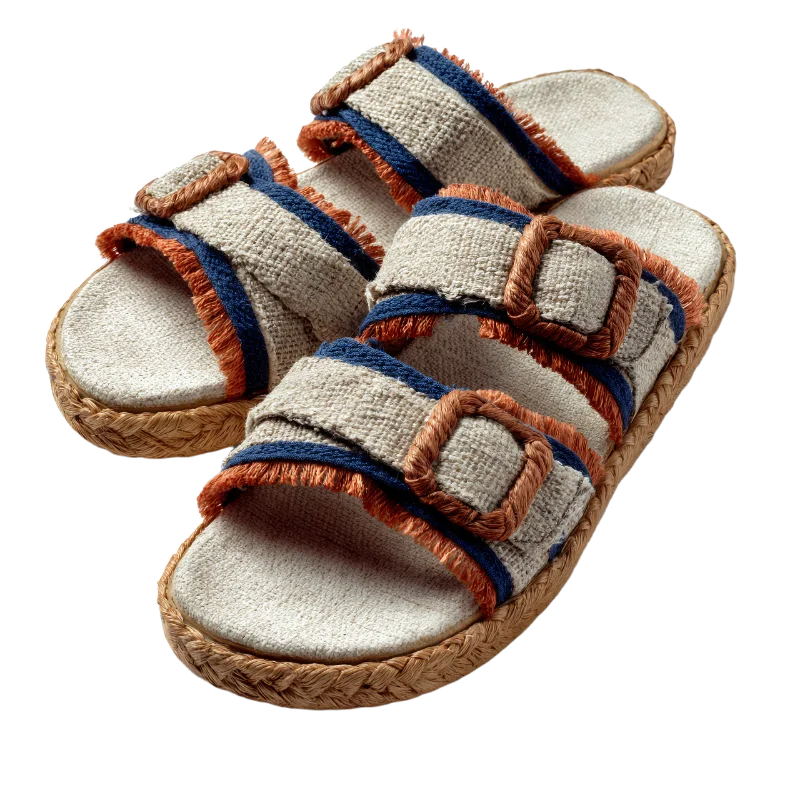 Stylish Linen Summer Sandals with Buckle Detail — Lifestyle transparent PNG image, buckle