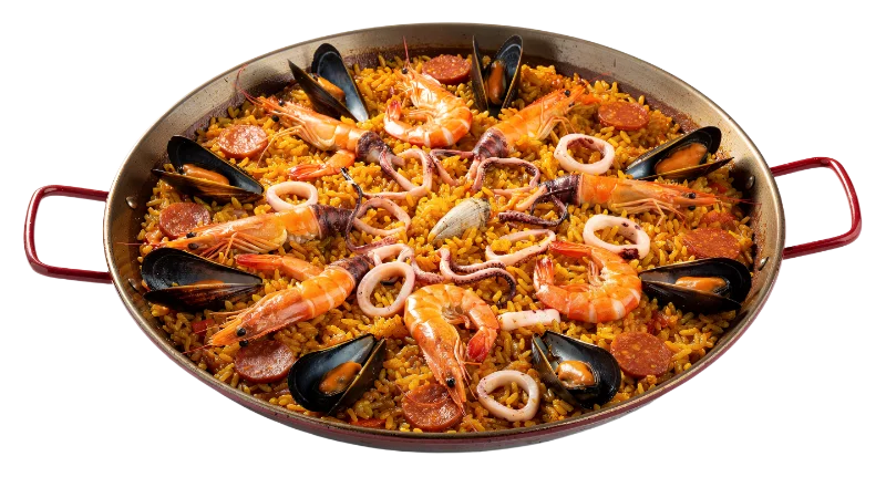 Traditional Spanish Seafood Paella in Pan — Food transparent PNG image, chorizo