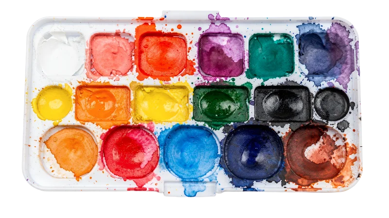 Used Watercolor Paint Palette with Vibrant Colors — Hobbies and Leisure transparent PNG image, art