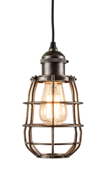 Vintage Industrial Pendant Light with Metal Cage — Other transparent PNG image, bulb