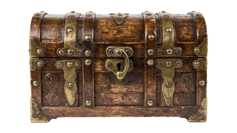 Vintage Wooden Treasure Chest with Brass Accents — Other transparent PNG image, antique