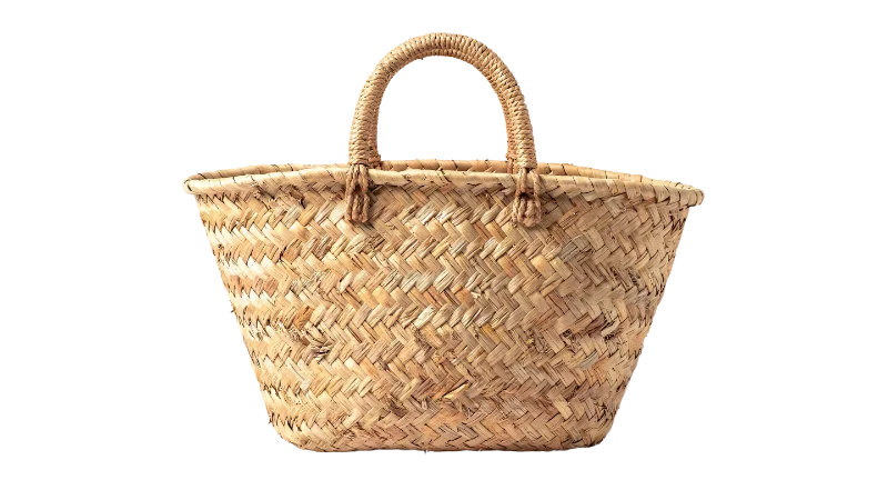 Woven Straw Market Tote Bag — Lifestyle transparent PNG image, bag