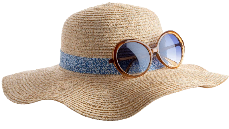Woven Straw Sun Hat with Fashionable Sunglasses — Lifestyle transparent PNG image, accessories