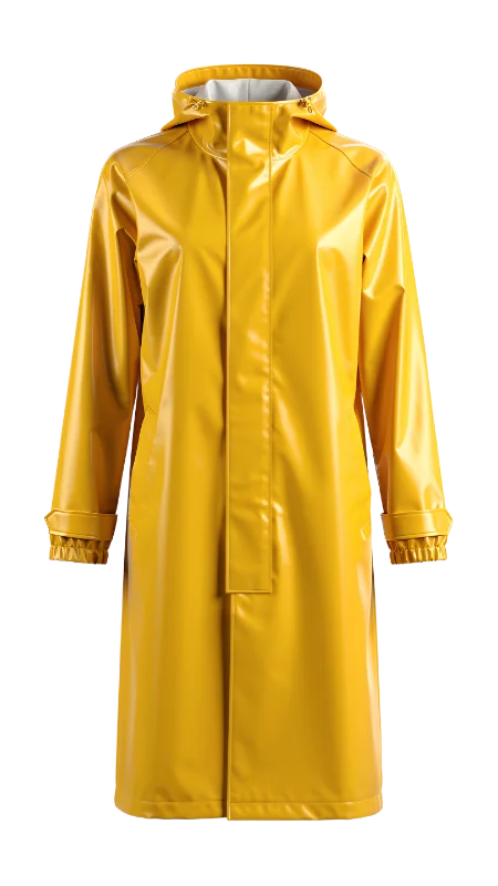 Yellow Waterproof Raincoat with Hood — Lifestyle transparent PNG image, clothing